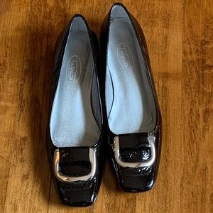 Talbots Black Patent Leather Flats with Silver Buckle